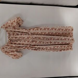 A Loves A Floral Print Belted Dress Cream Size Medium Side Pockets Cotton